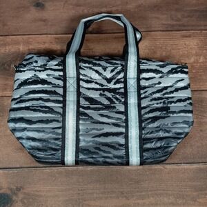 THINK ROYLN Zebra Print Puffer Tote Bag Shimmer Metallic Straps